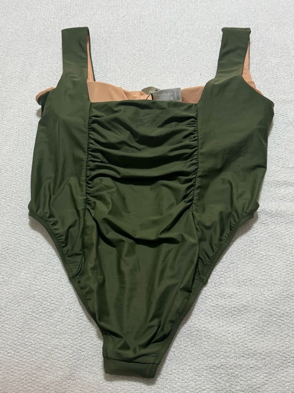J.Crew Plus Sz 25 Ruched Front Wide Straps Olive Green Ruched One-Piece Swimsuit